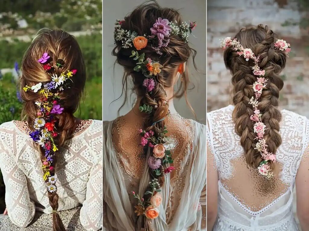 با چند شاخه گل موهای بلندتان را دیزاین کنید تا تبدیل به فرشته تابستان شوید!