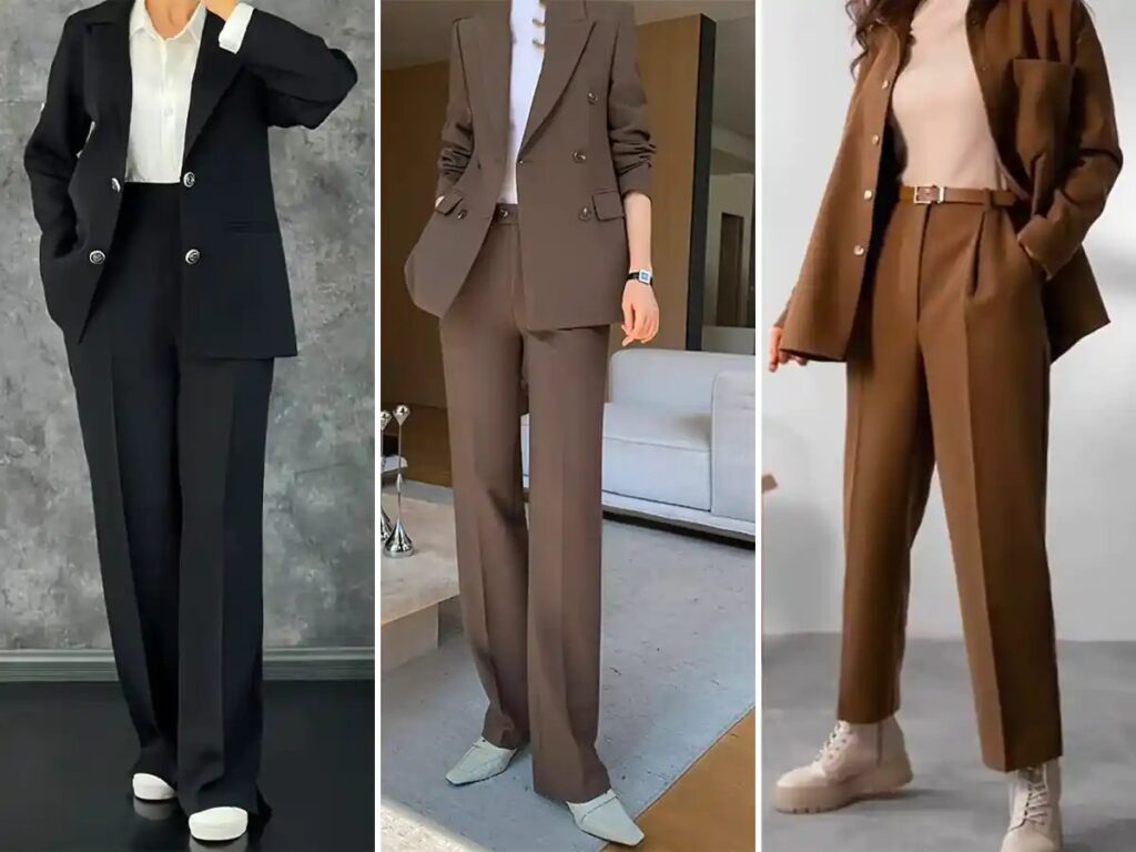 مدل کت و شلوار شیک با شلوار راسته که هر خانم خوشپوشی باید داشته باشد