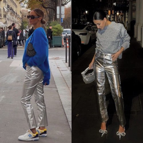 شلوارهای متالیک نقره‌ای