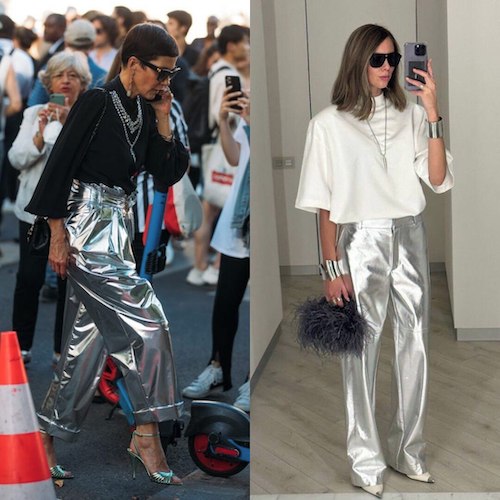 شلوارهای متالیک نقره‌ای