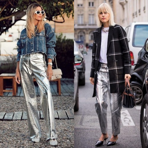 شلوارهای متالیک نقره‌ای