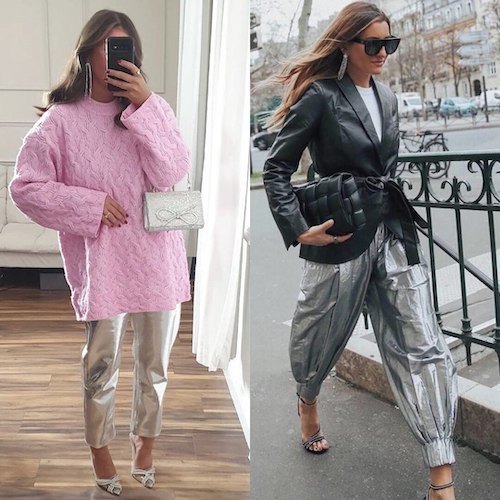 شلوارهای متالیک نقره‌ای