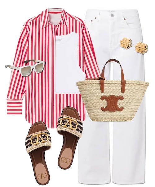 استایل کردن شومیز راه‌راه قرمز و سفید