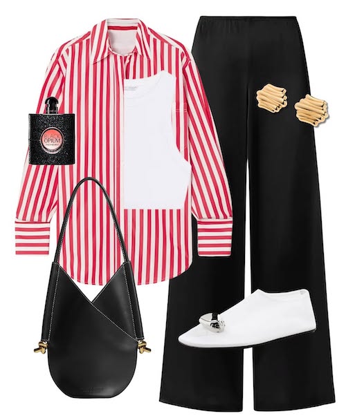 استایل کردن شومیز راه‌راه قرمز و سفید