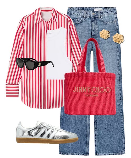 استایل کردن شومیز راه‌راه قرمز و سفید