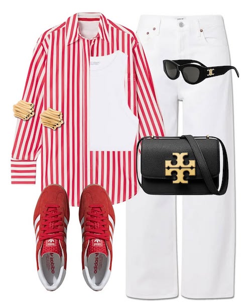 استایل کردن شومیز راه‌راه قرمز و سفید