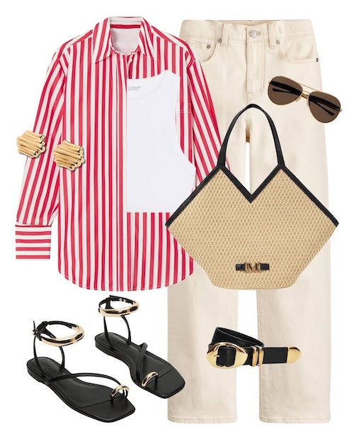 استایل کردن شومیز راه‌راه قرمز و سفید