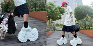 کفش‌های غول‌پیکر این آقاپسر در خیابان خبرساز شد!