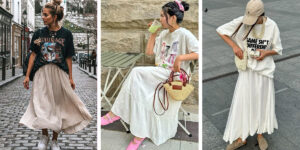 می‌خواهید جسور و شیک باشید؟ تیشرت‌های گشادتان را اینطوری با دامن ست کنید