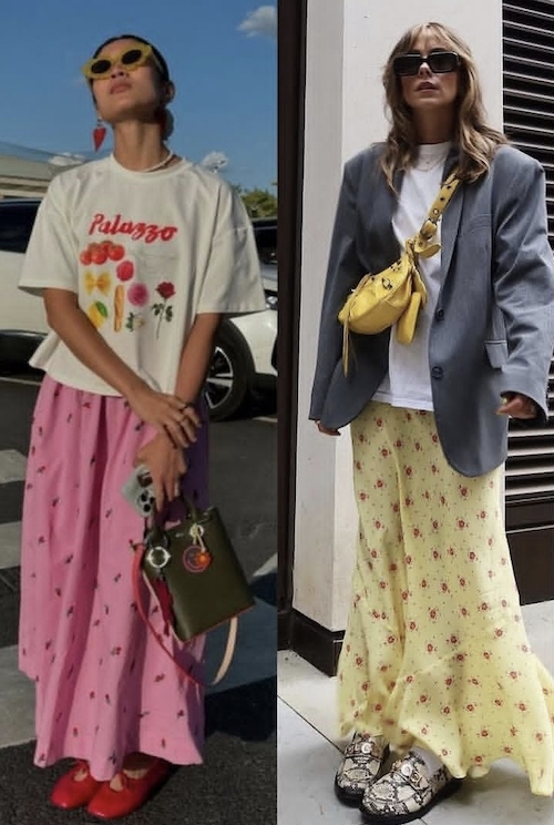 ترکیب تی‌شرت لانگ و دامن