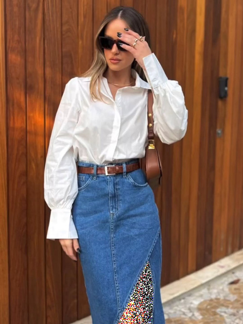 استایل با دامن‌ جین چاک‌دار