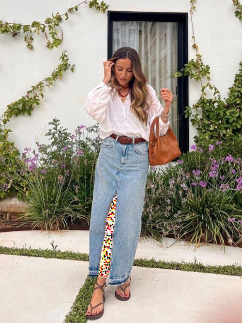 استایل با دامن‌ جین چاک‌دار