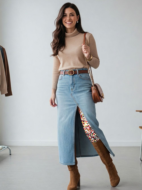 استایل با دامن‌ جین چاک‌دار