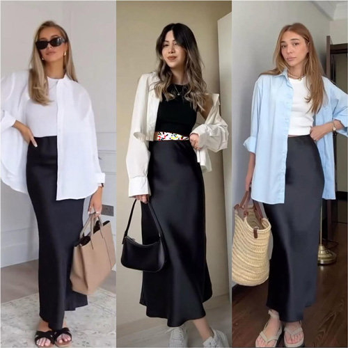 استایل با دامن ساتن