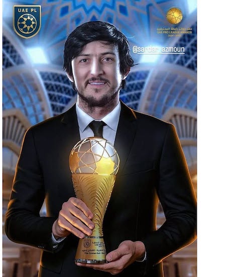 سردار آزمون در مراسم دریافت توپ طلای لیگ امارات