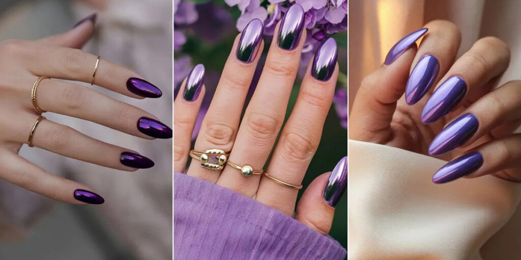 36 عکس طرح ناخن کرومی بنفش