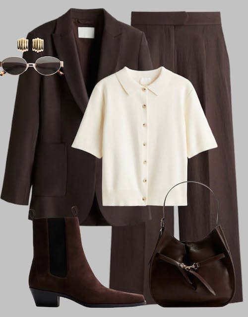 کت بلیزر قهوه‌ای در استایل پاییزی