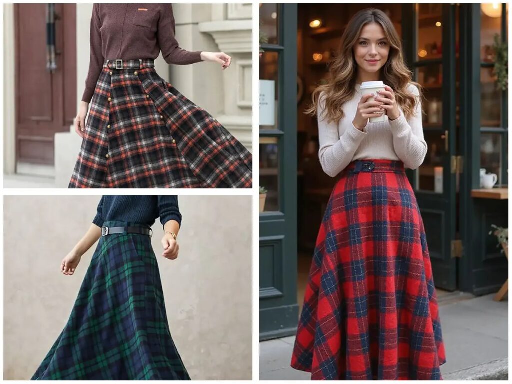 دامن پشمی چهارخونه را با چی ست کنیم؟ بهترین ترکیب‌ها برای پاییز