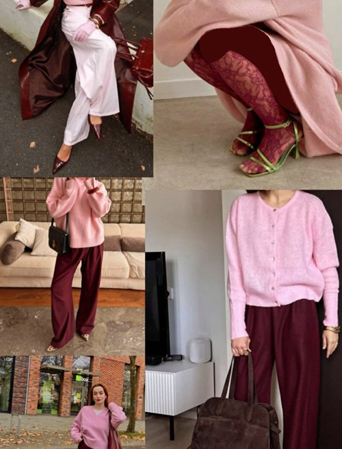 ترکیب صورتی و زرشکی در استایل پاییزی