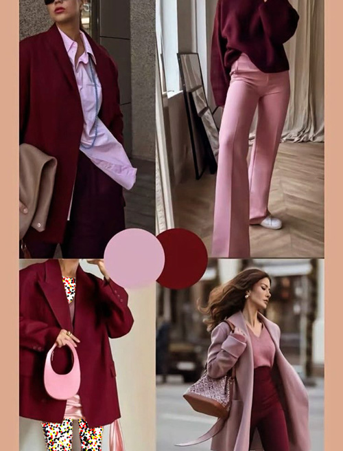 ترکیب صورتی و زرشکی در استایل پاییزی