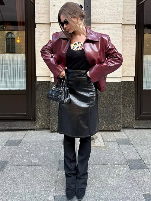 استایل پاییزی با دامن چرم