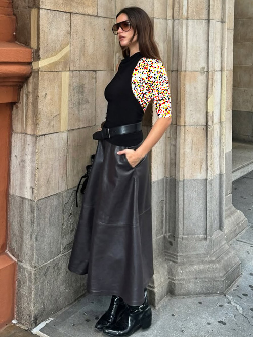 استایل پاییزی با دامن چرم