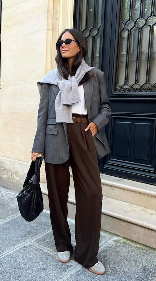 استایل پاییزی با شلوار واید قهوه‌ای