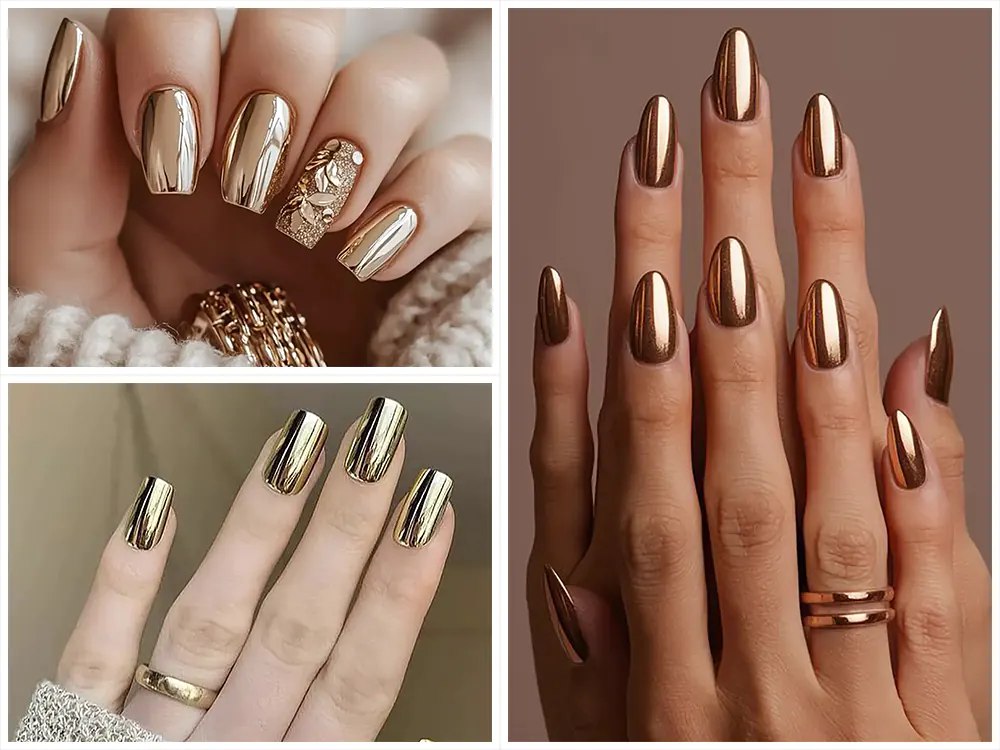 ۱۵ مدل ناخن کروم طلایی که استایلتان را چند برابر لوکس‌تر می‌کنند!