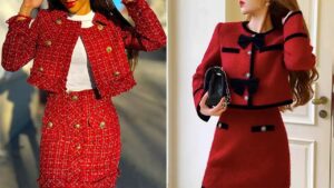 ۱۵ مدل کت و دامن قرمز برای استایلی که همه درباره‌اش حرف می‌زنند!