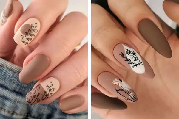 طراحی ناخن قهوهای کرم