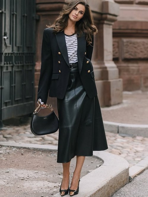 استایل پاییزی با دامن چرم