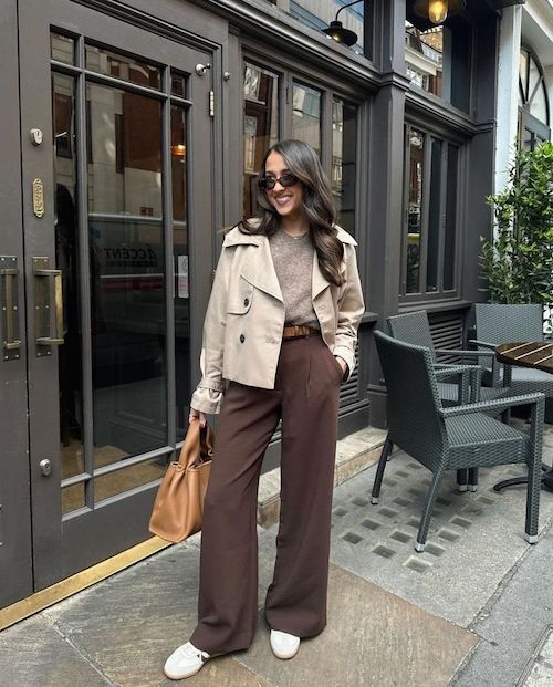 استایل پاییزی با شلوار واید قهوه‌ای