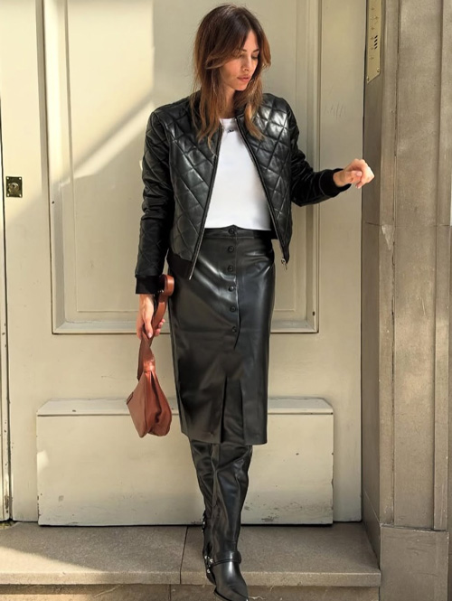 استایل پاییزی با دامن چرم