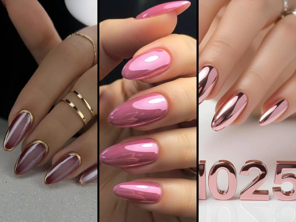 ۱۴ مدل طرح ناخن صورتی متالیک برای درخشش جسورانه و شیک انگشتان