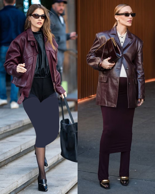 استایل پاییزی با چرم زرشکی