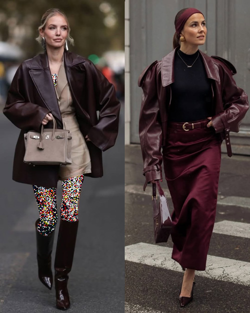 استایل پاییزی با چرم زرشکی