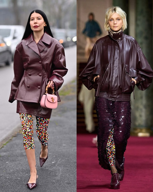 استایل پاییزی با چرم زرشکی