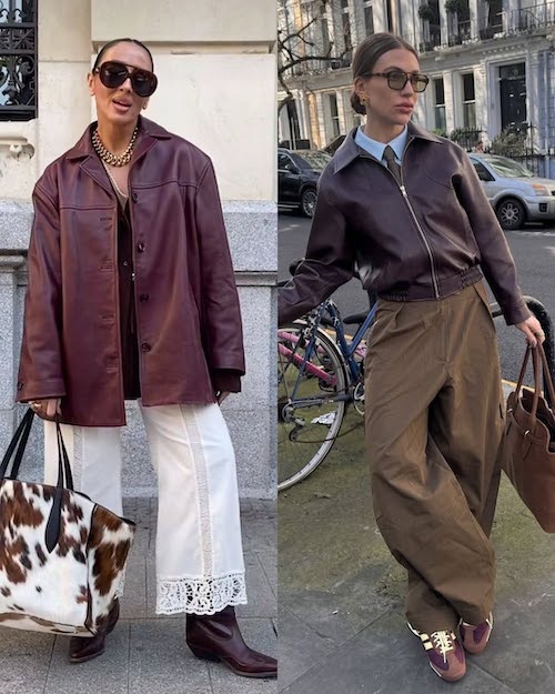 استایل پاییزی با چرم زرشکی