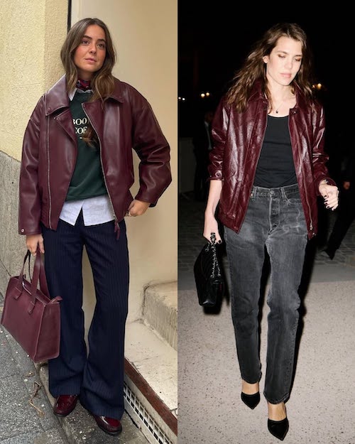 استایل پاییزی با چرم زرشکی