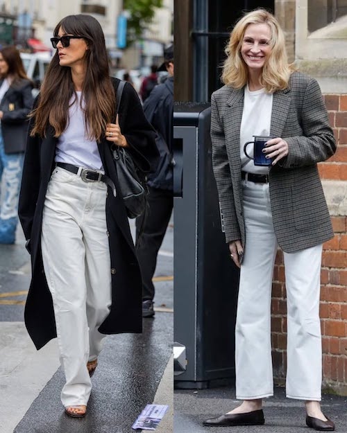 جین سفید در استایل پاییزی