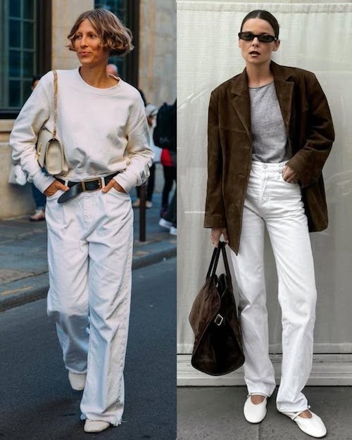 جین سفید در استایل پاییزی