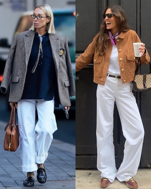 جین سفید در استایل پاییزی