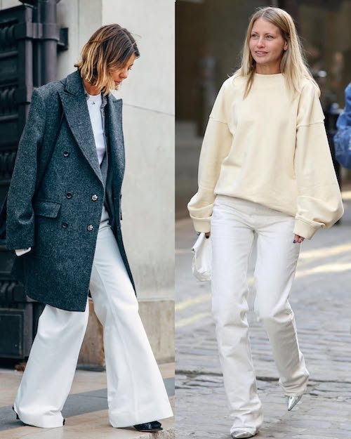 جین سفید در استایل پاییزی