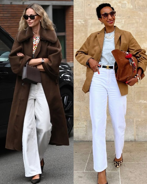 جین سفید در استایل پاییزی