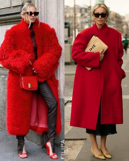 پالتو قرمز بلند در استایل زمستانی