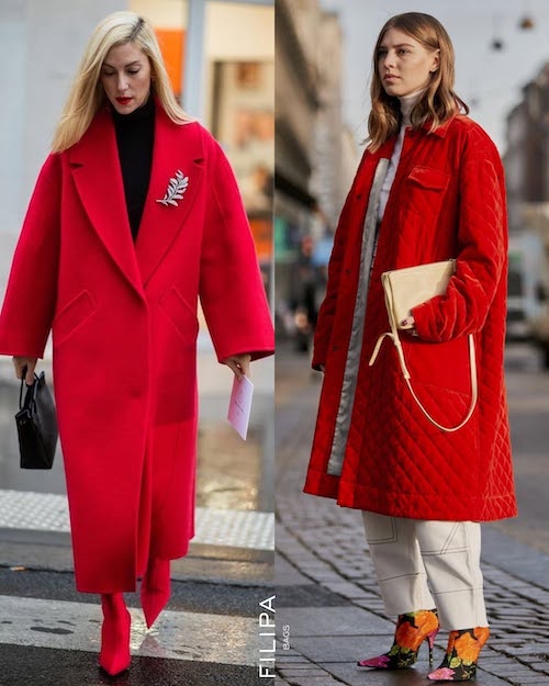 پالتو قرمز بلند در استایل زمستانی