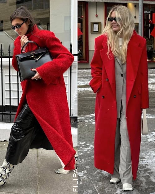 پالتو قرمز بلند در استایل زمستانی