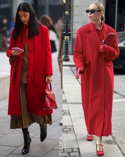 پالتو قرمز بلند در استایل زمستانی