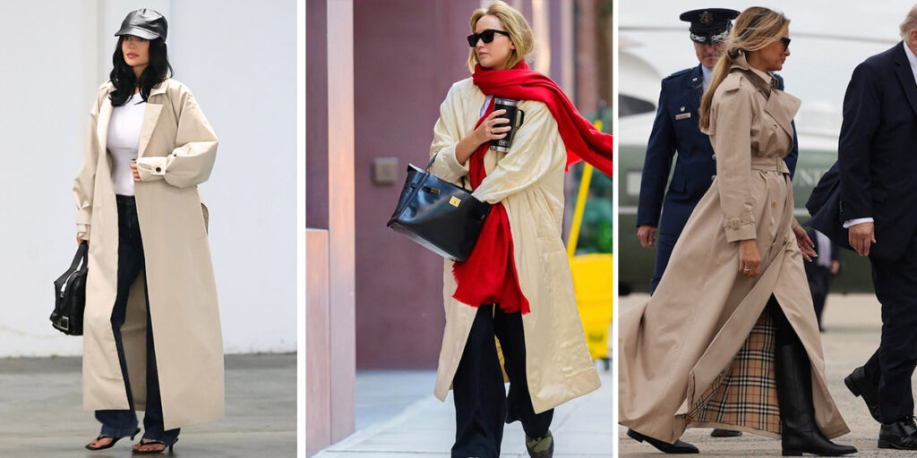 ترنچکت بلند کرمی در استایل سلبریتیها