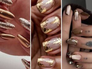 14 ایده طراحی ناخن با طلایی برای خانم‌هایی که می‌خواهند نوروز امسال، پرزرق و برق باشند!